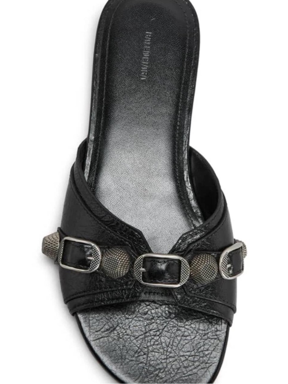 Balenciaga Black Leather Slide with Metal Accents